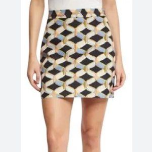 Milly Chain-Print Faille Miniskirt. Sz 4